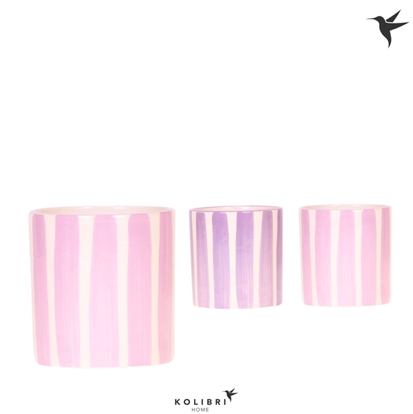 Kolibri Home Painted Stripe pot pink mix 9 cm